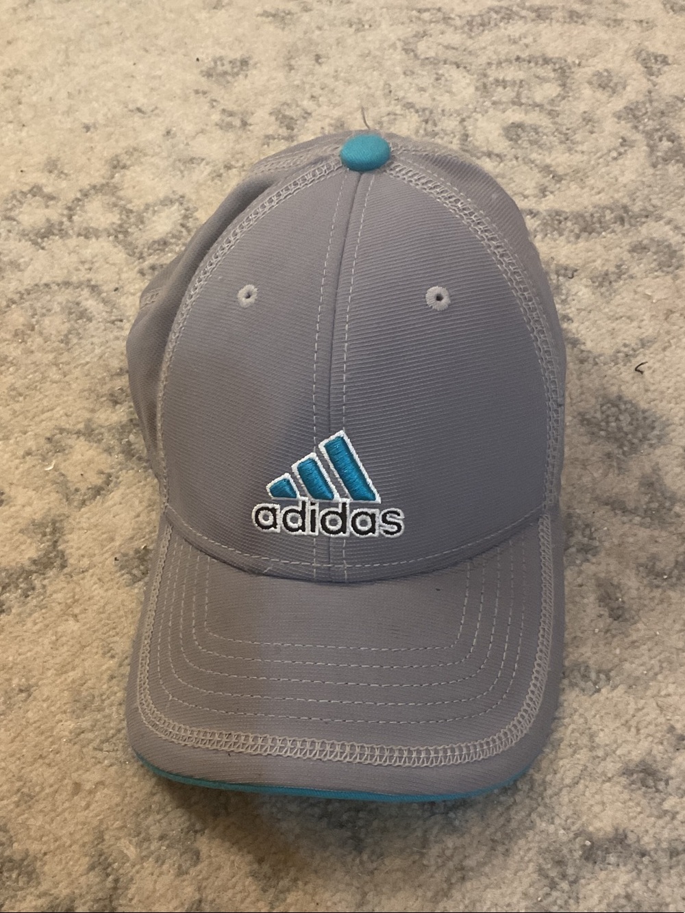 Men’s Vintage Adidas Grey & Aqua Blue Adjustable Ball Cap Retro Hat 80's-90's